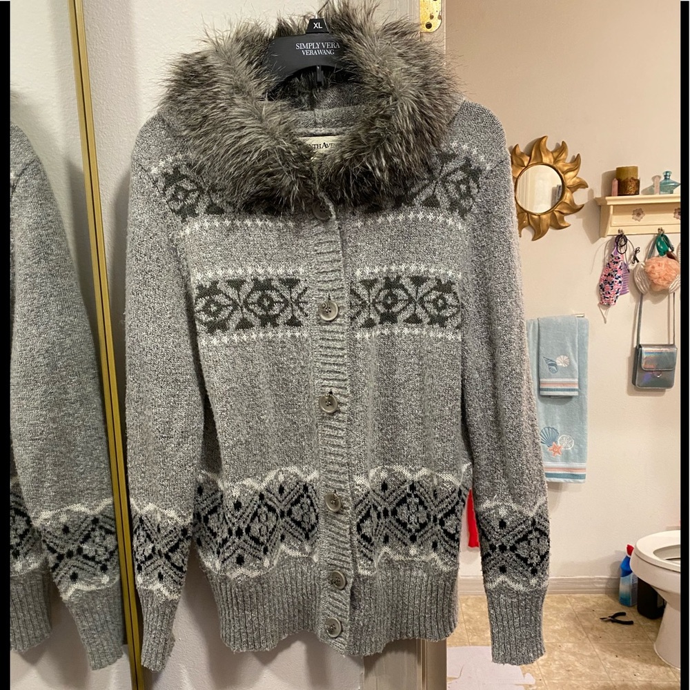 SEVENTH AVE-Sexy Faux Fur Button Down Sweater